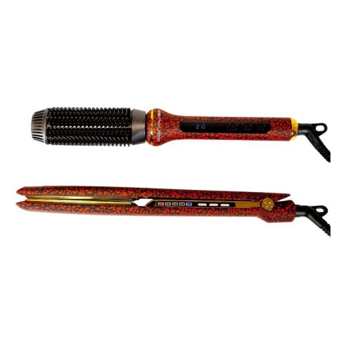Corioliss C3 Iron Kit + Hot Brush Red Leopard Brush -Hair Straighteners, Tweezers and Curlers -Corioliss